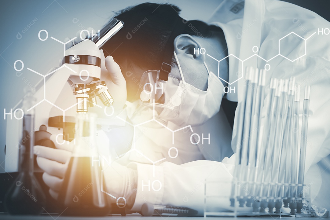 Médico ou cientista com um estetoscópio segurando a vacina contra a COVID-19 IA