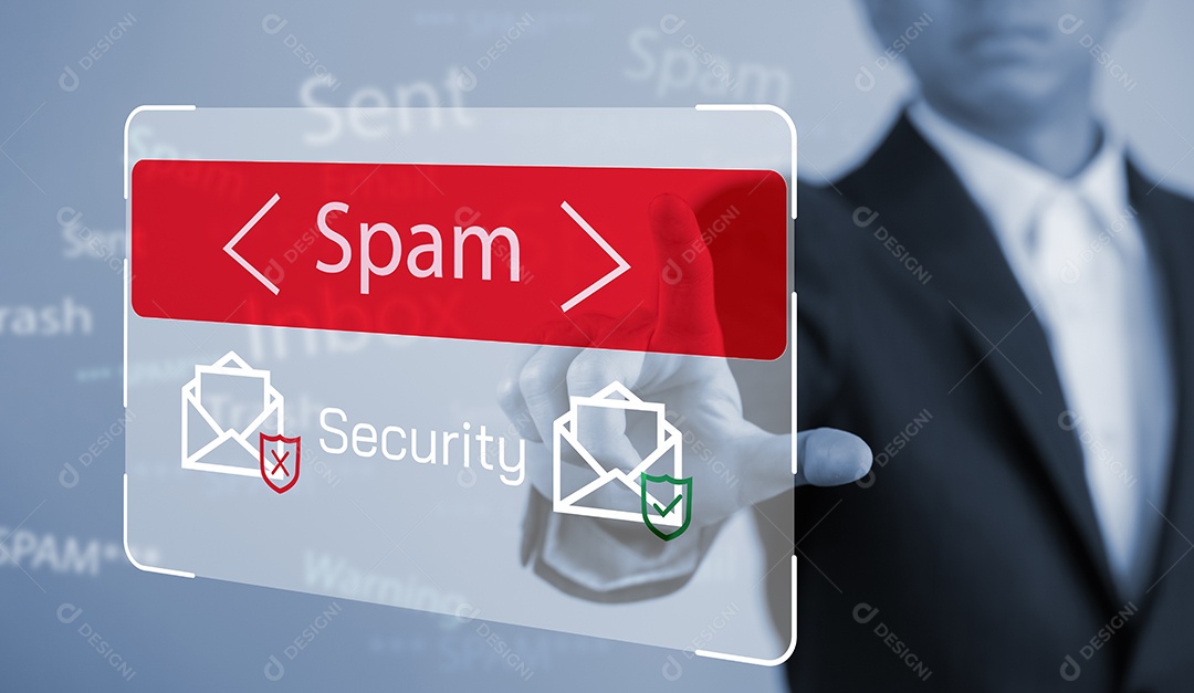 Conceito de e-mail com laptop spam e vírus monitor de computador conceito de segurança na internet IA