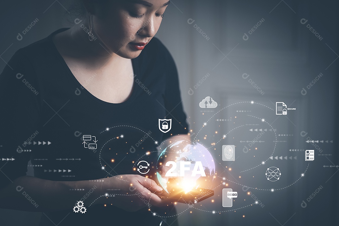 Smartphones online com privacidade de segurança cibernética protegem dados tecnologia de segurança de rede de internet 2FA IA