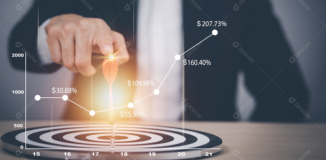 Seta de dardo e linha de mercado de ações ou gráfico de negociação forex e gráfico de velas adequados para conceito de investimento financeiro IA