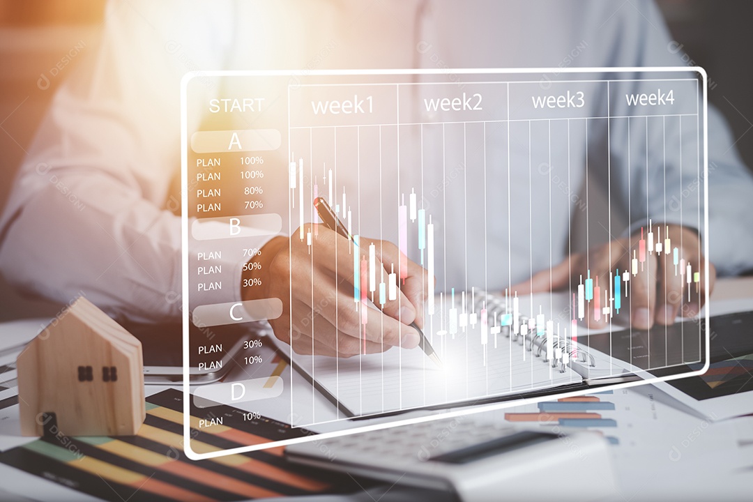 Homem usando caneta escreve projeto e pasta do Sistema de Gerenciamento de Documentos IA