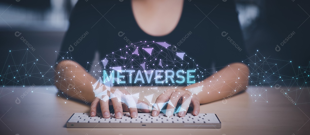 Novo metaverso com conceito de negócio de ícones IA