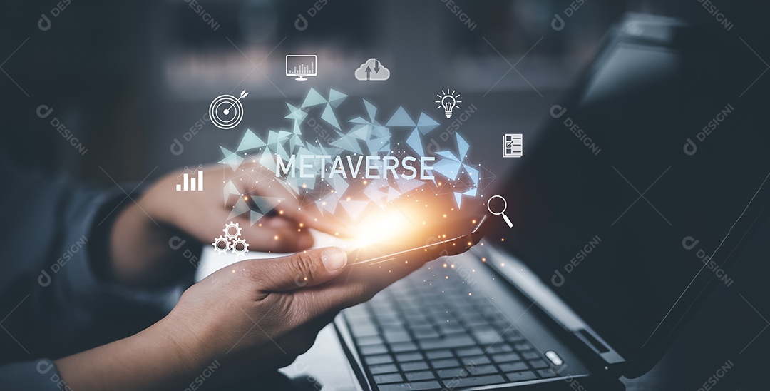 Novo metaverso com conceito de negócio de ícones IA