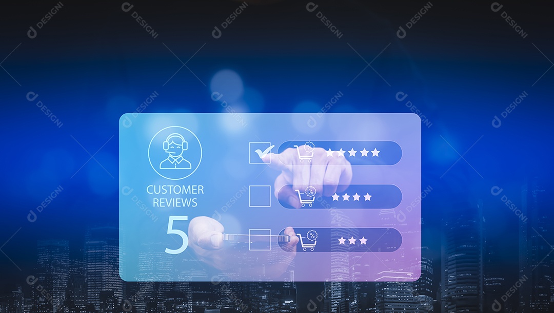 Smartphone portátil com conceito de pesquisa de satisfação do cliente IA