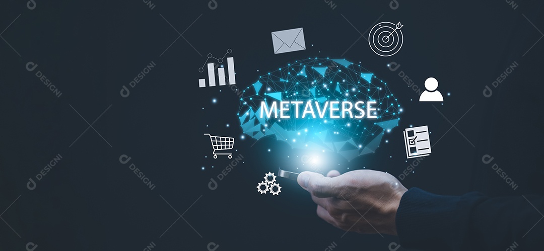 Novo metaverso com conceito de negócio de ícones IA