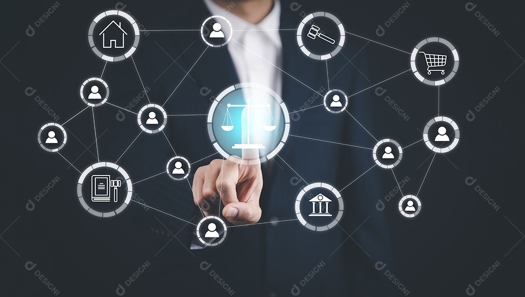 Empresário Mão segura o gráfico direito trabalhista advogado conceito de negócio legal tecnologia internet