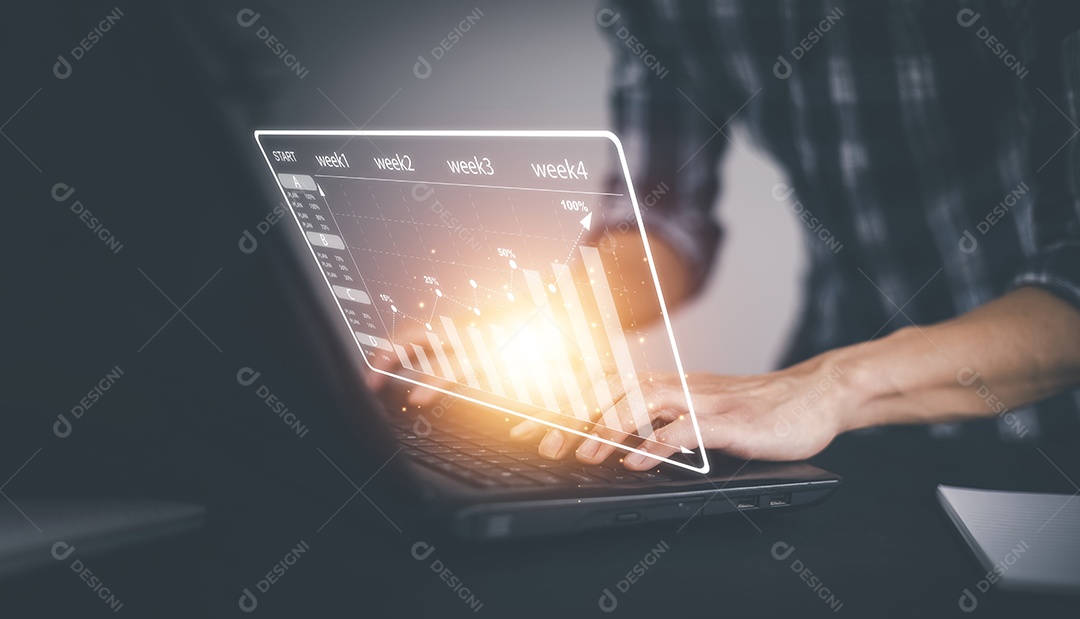 Linha de tela sensível ao toque de mão do mercado de ações ou gráfico de negociação forex e gráfico de velas adequado para conceito de investimento financeiro IA