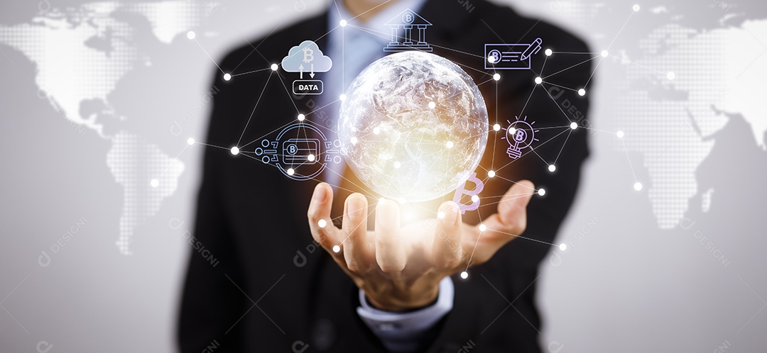 Novo metaverso com conceito de negócio de ícones IA