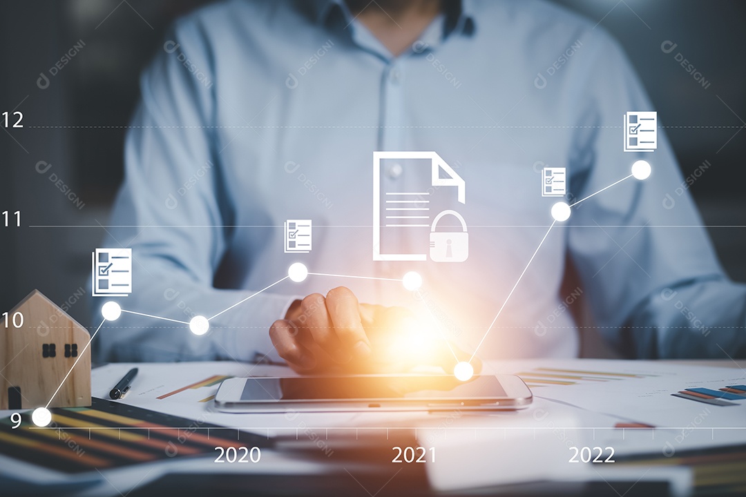 Mão de empresário segura pasta de sistema de gerenciamento de documentos IA