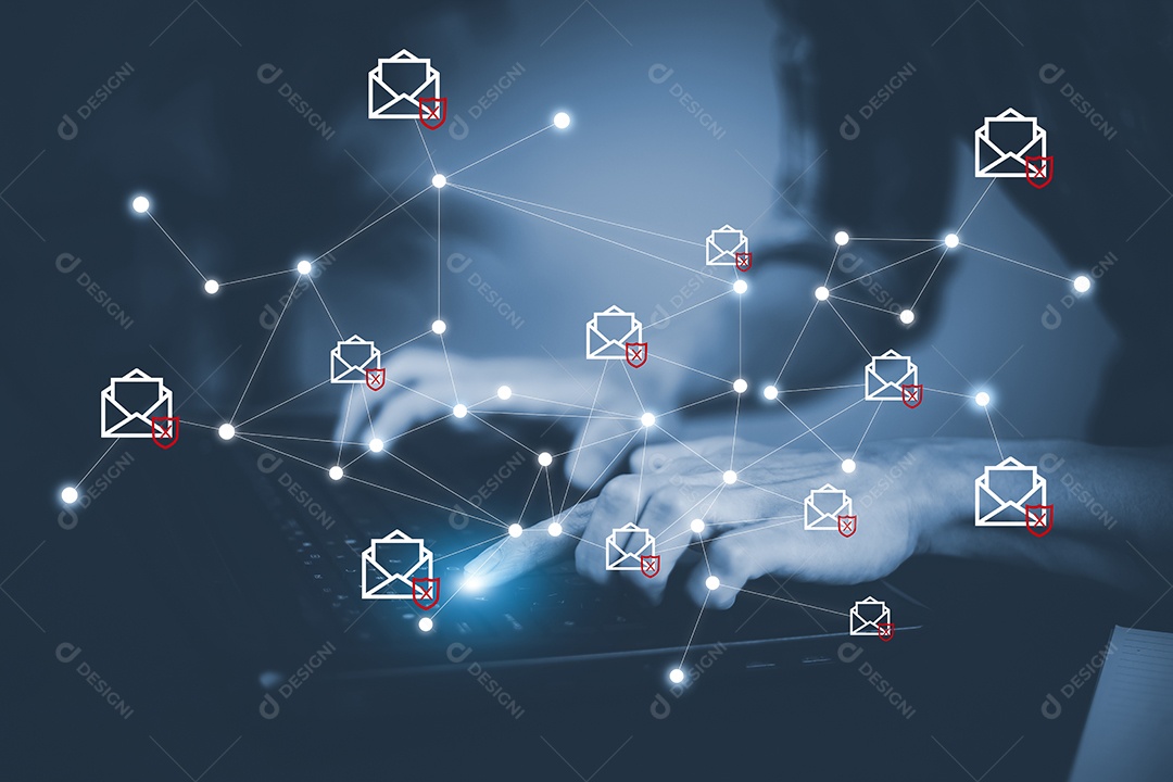 Conceito de e-mail com laptop spam e vírus monitor de computador conceito de segurança na internet IA