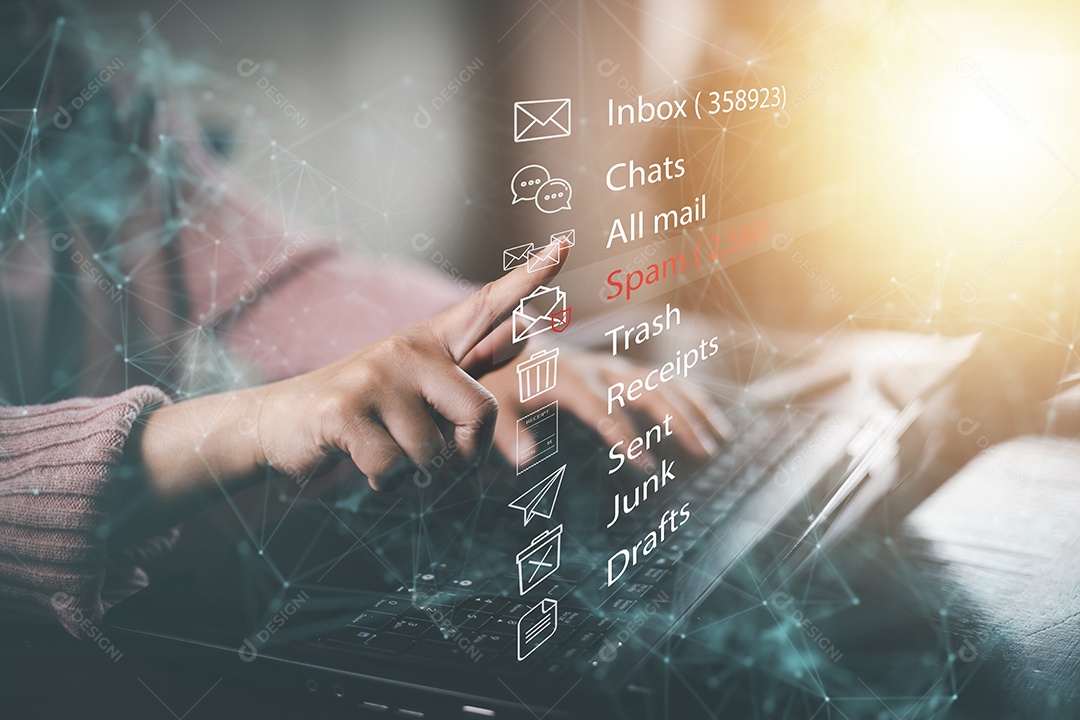 Mão de empresário toca pasta do sistema de gerenciamento de documentos IA