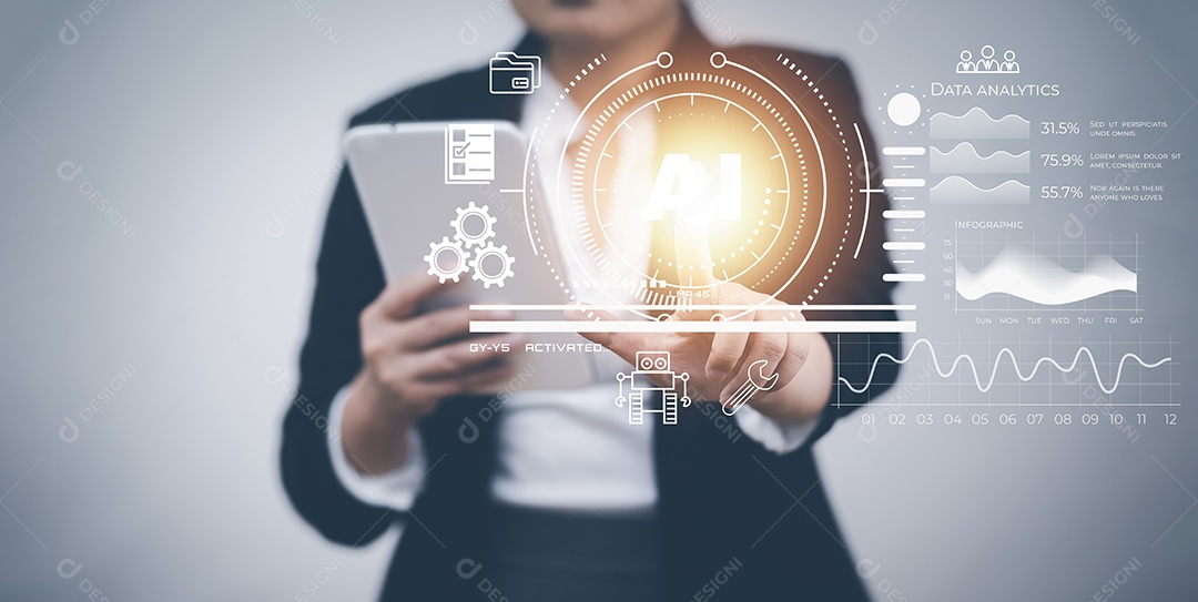 Empresária toca seta com inteligência artificial AI