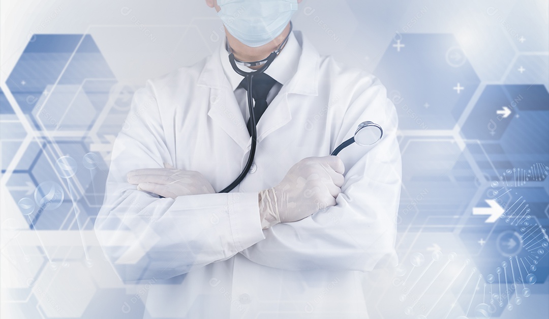 Cientista de pesquisa bioquímica trabalhando com um microscópio para o vírus gerado pela IA