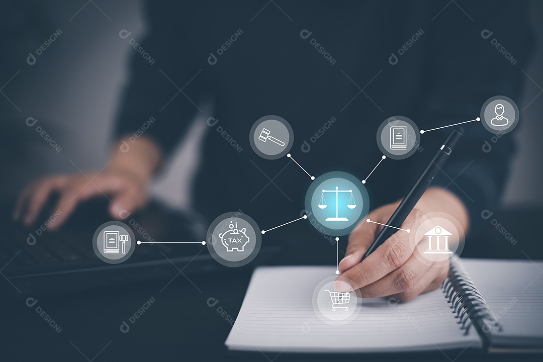 589A8591Empresário Mão segura o gráfico direito trabalhista advogado conceito de negócio legal tecnologia internet
