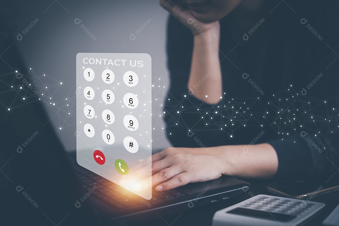 Discagem no teclado telefônico virtual com botões de emergência e telefone transparente IA