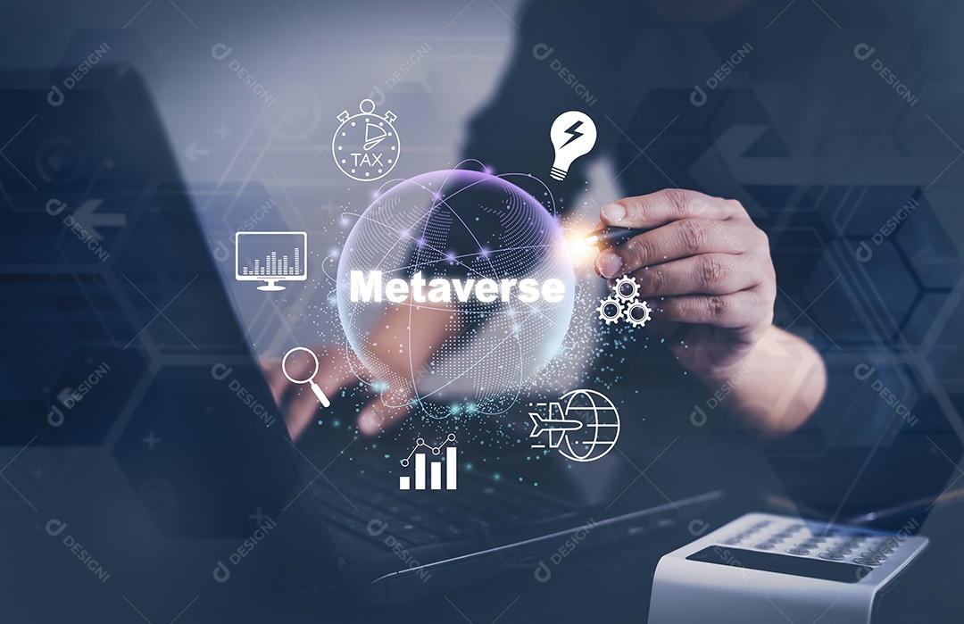 Novo metaverso com conceito de negócio de ícones IA