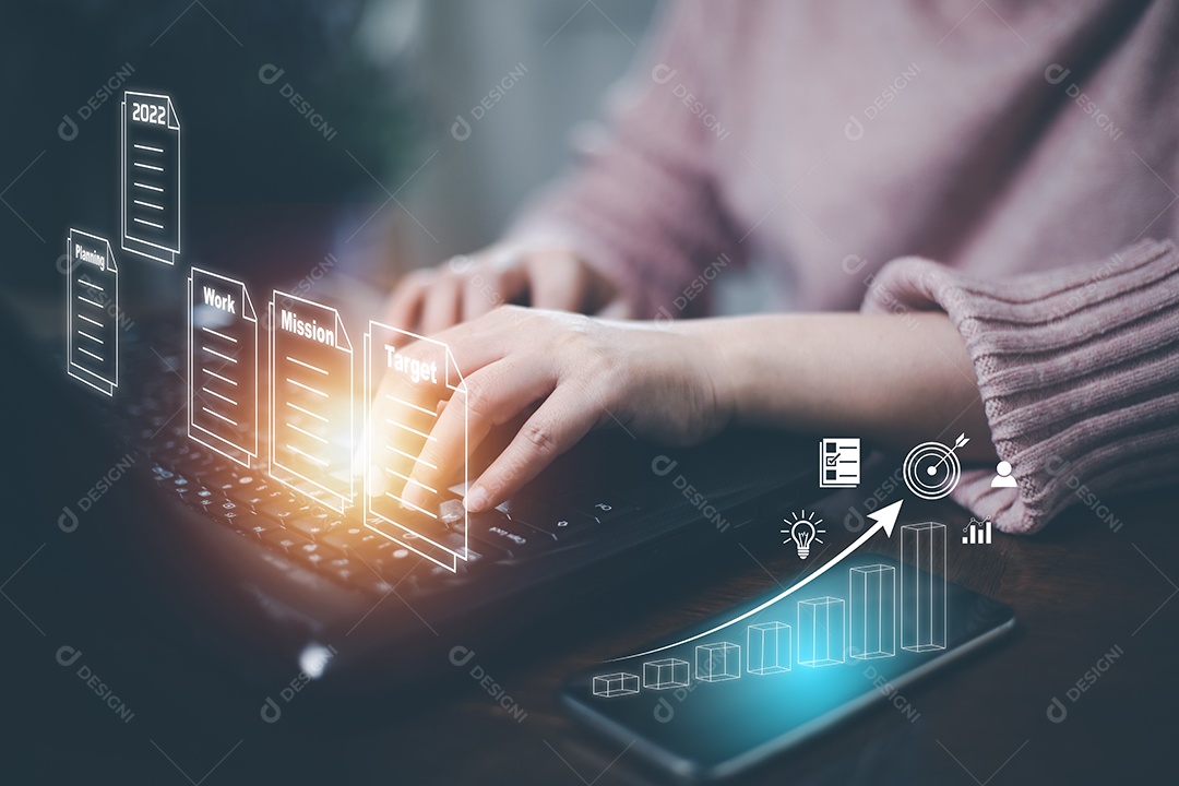 Conceito Trabalhando e planejando para o Ano Novo 2022 IA