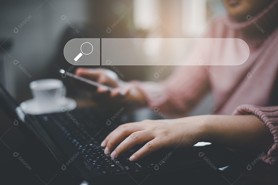 Pesquisando informações de dados de navegação na Internet com barra de pesquisa em branco IA