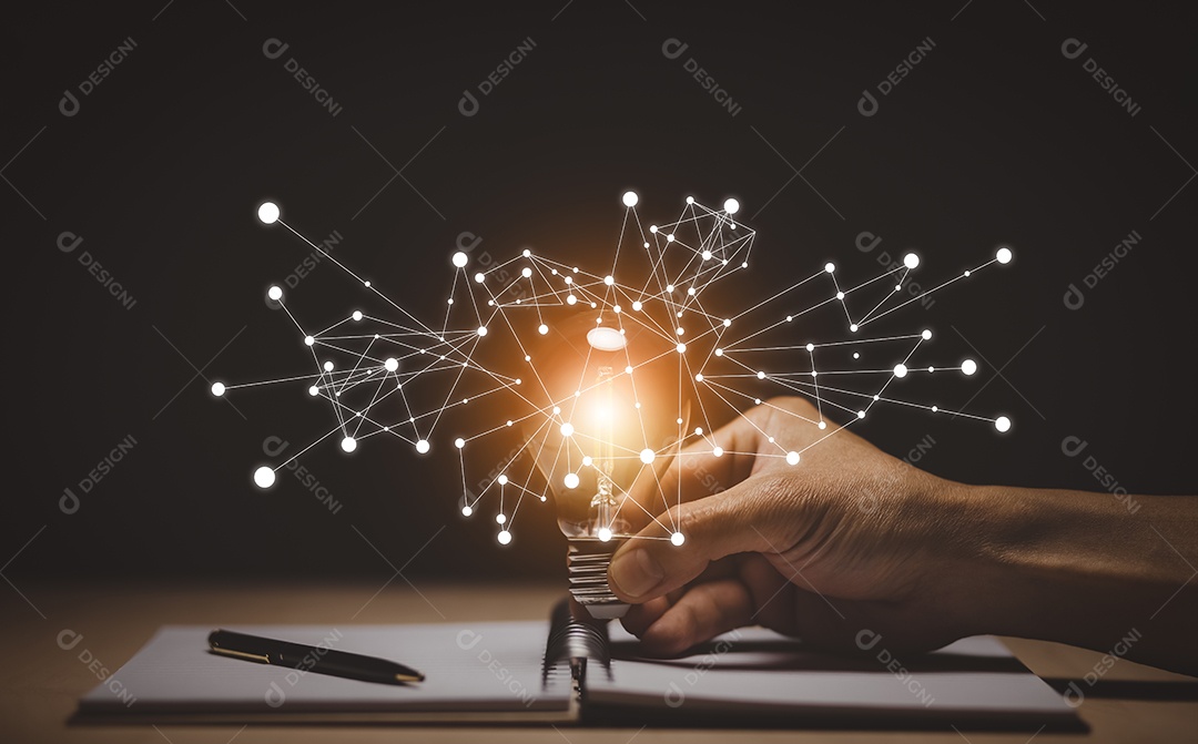 Empresa segurando lâmpada ideia inovadora de inspiração da tecnologia online IA