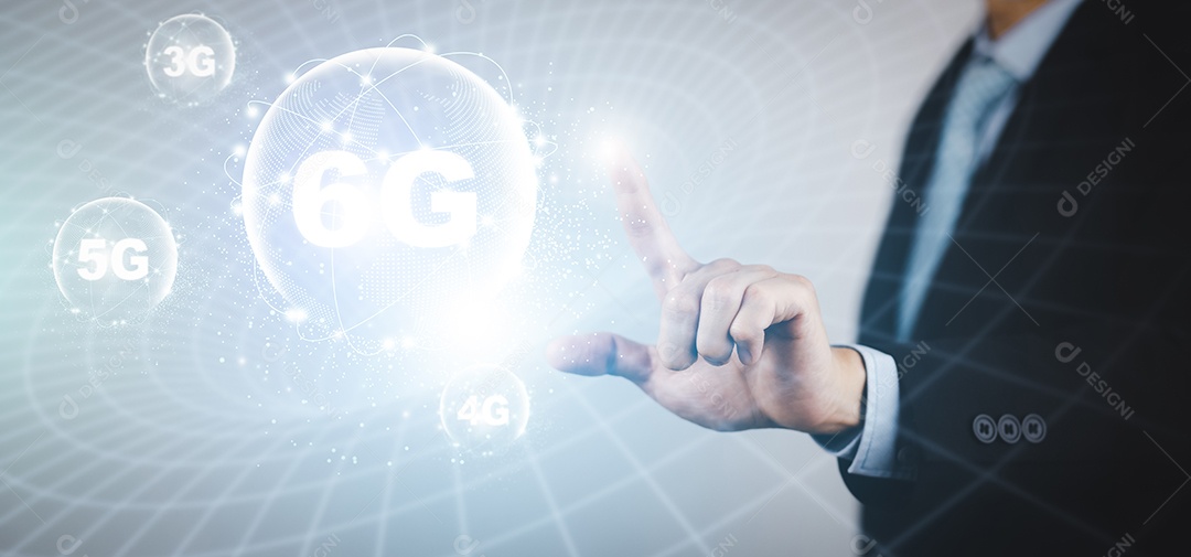 Conexão de rede global 6G disponível para mulher IA