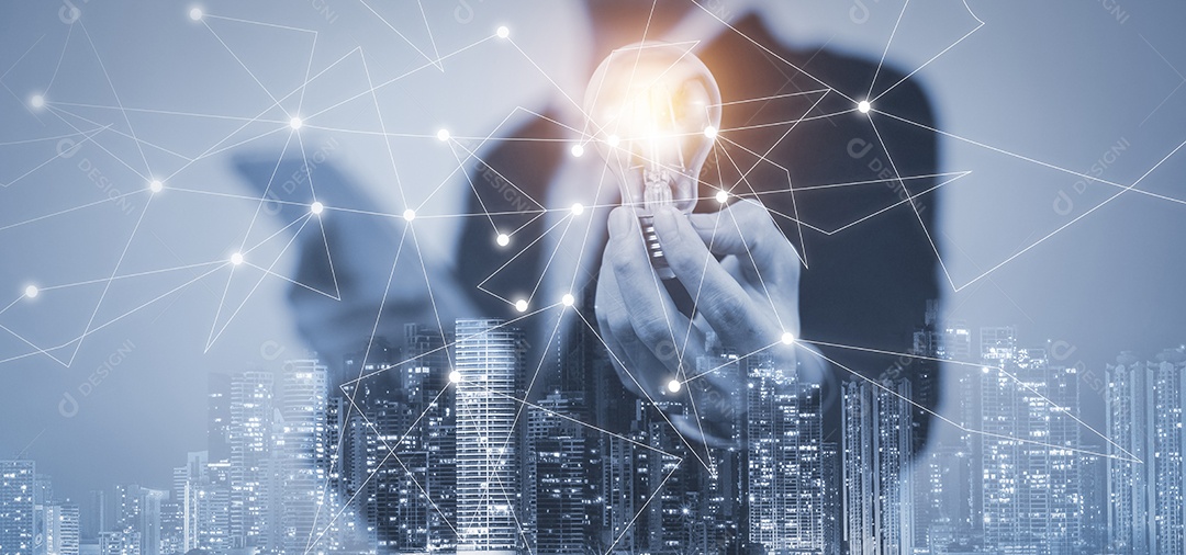 Criatividade nas mãos de pessoas de negócios conceito de ideia IA