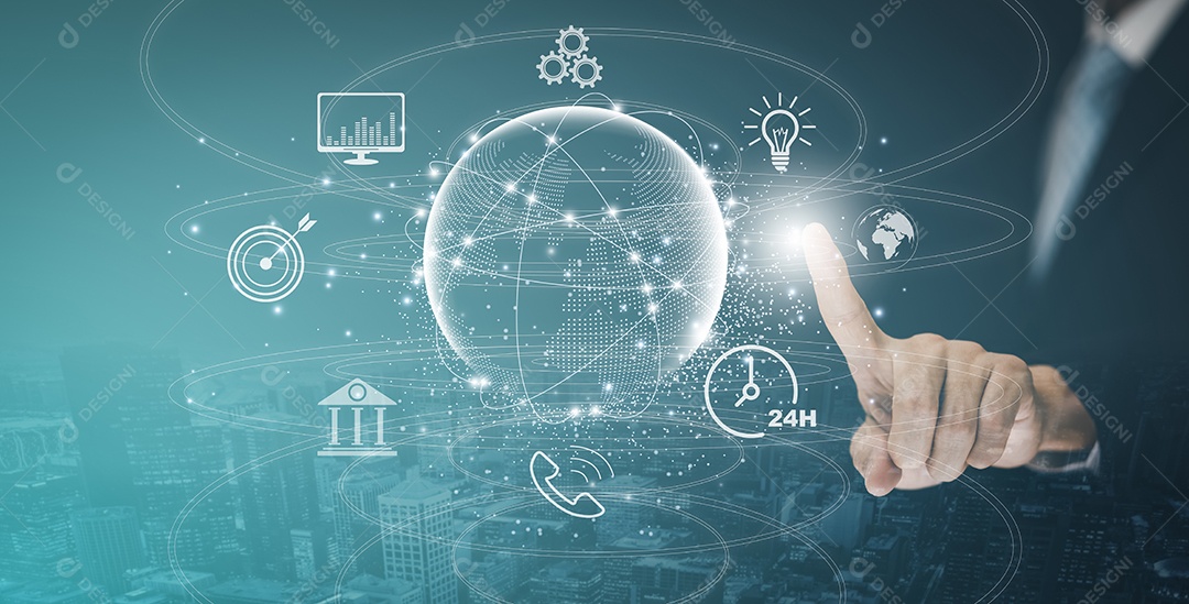 Novo metaverso com conceito de negócio de ícones IA