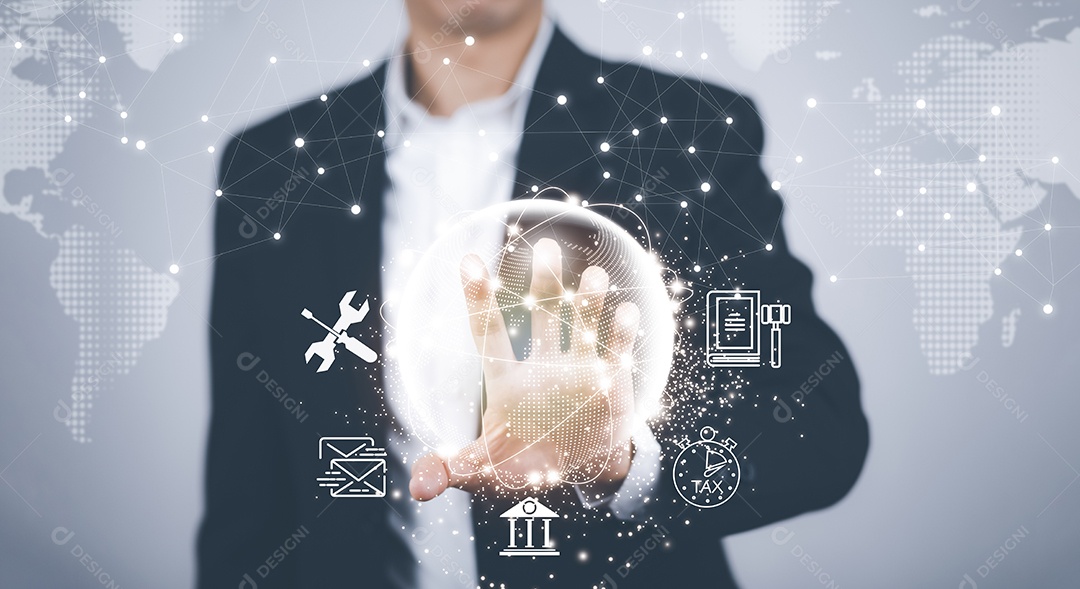 Nova inovação com conceito de negócio de ícones IA