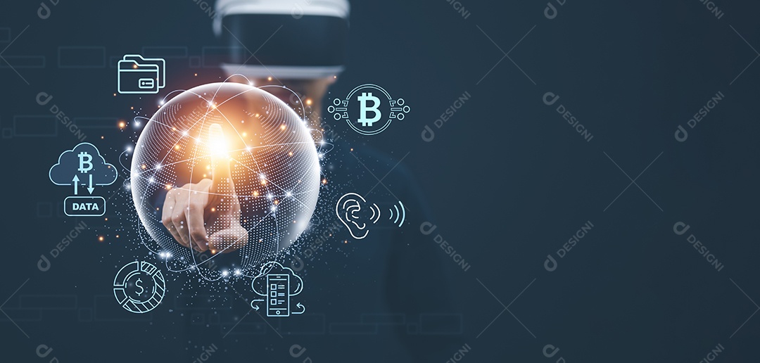 Novo metaverso com conceito de negócio de ícones IA