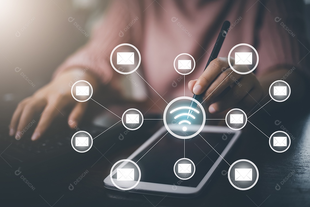 Conceito Email com o laptop entre em contato conosco IA