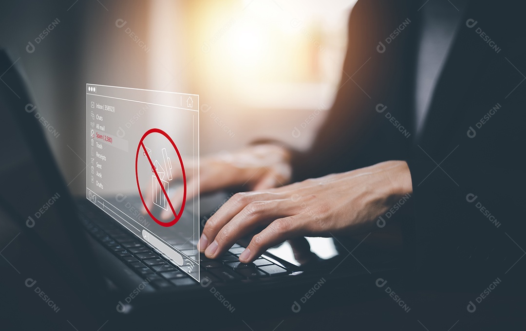 Conceito de e-mail com laptop spam e vírus monitor de computador conceito de segurança na internet IA