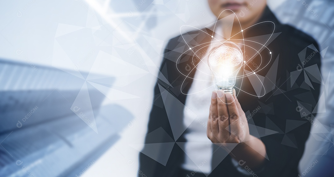 Criatividade nas mãos de pessoas de negócios conceito de ideia IA