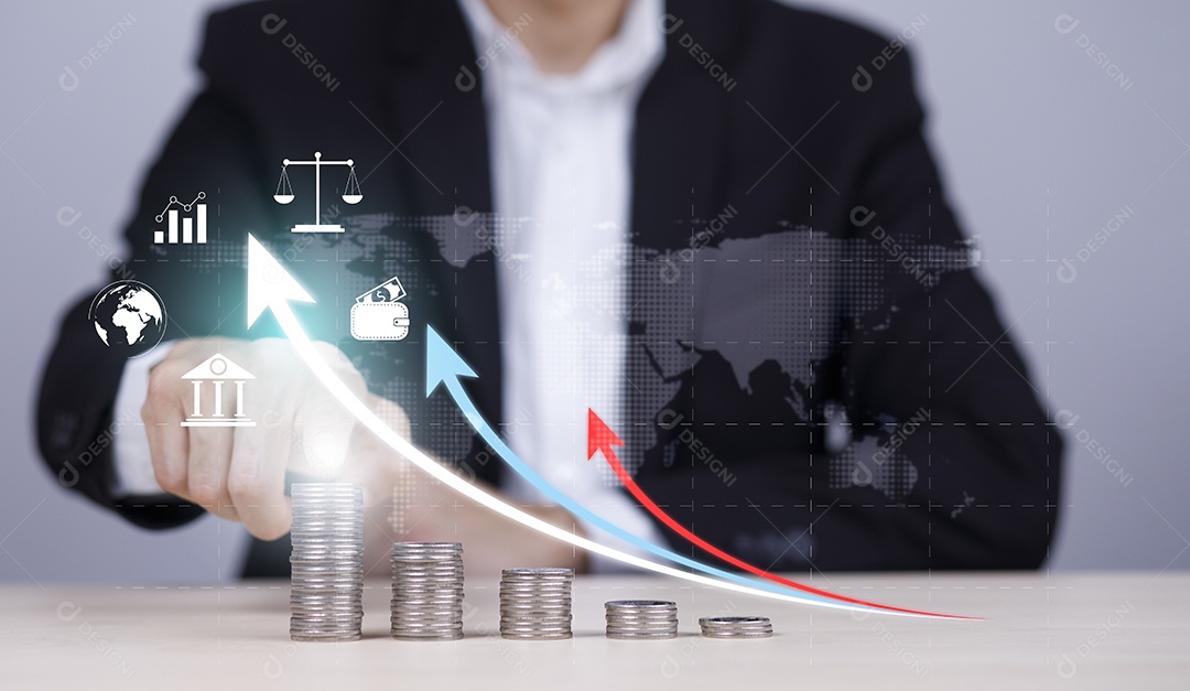 Banco de poupança para o conceito de finanças empresariais de orçamento IA