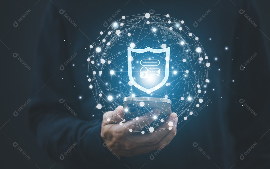 Smartphone de mão com global virtual com segurança cibernética IA