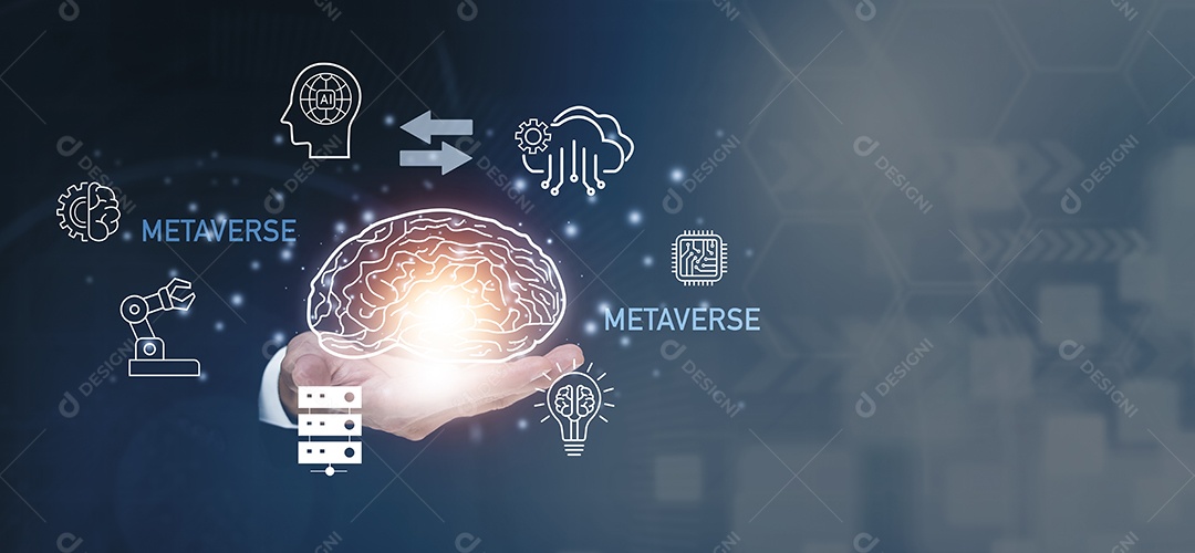 Novo metaverso com conceito de negócio de ícones IA