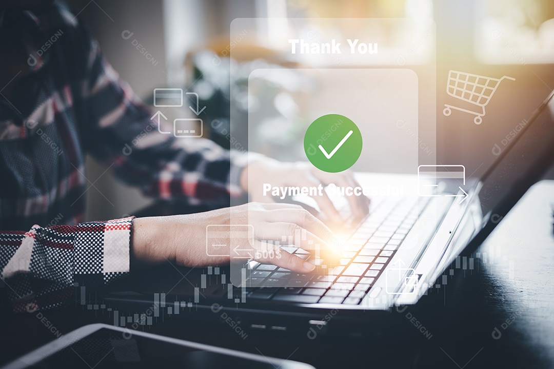 Mão usando tablet com pagamento online IA