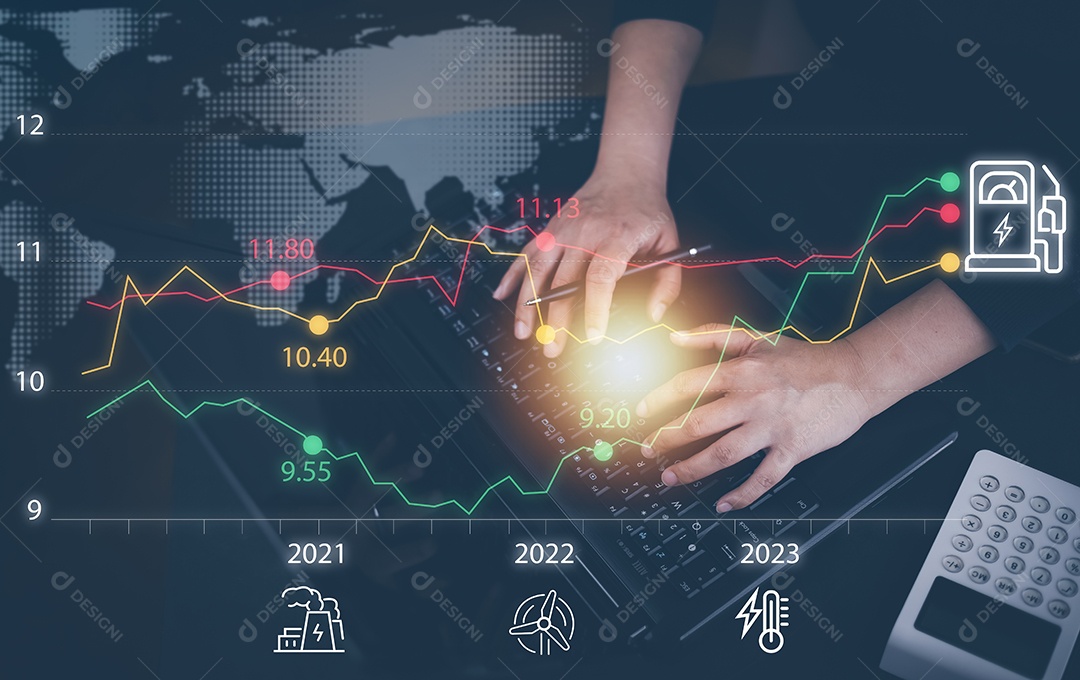 Gráfico de energia do petróleo do mercado mundial impacto no conceito de economia IA