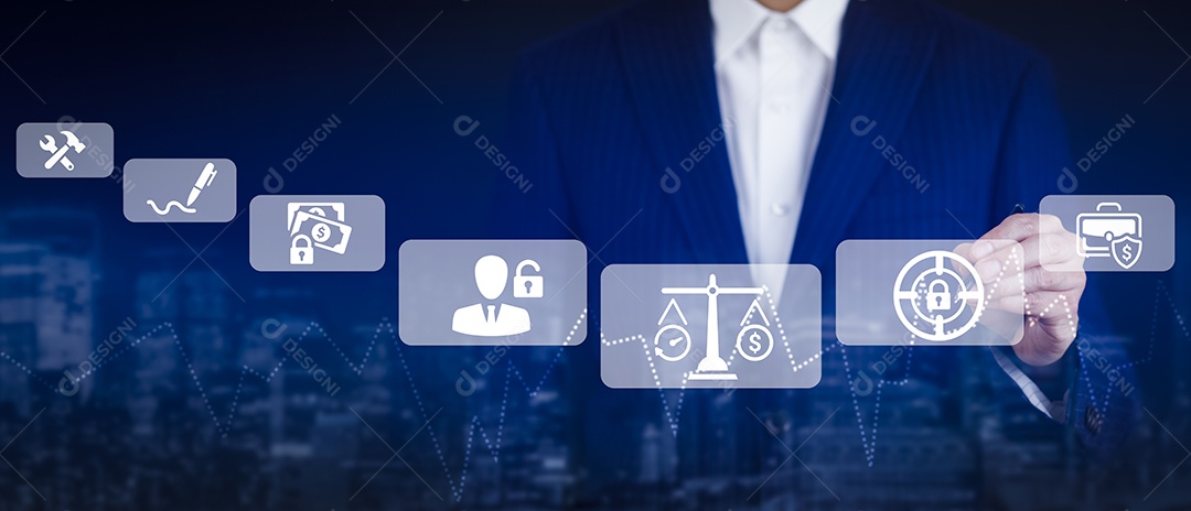 Empresário Mão toque o gráfico direito trabalhista advogado conceito de negócio legal internet tecnologia IA