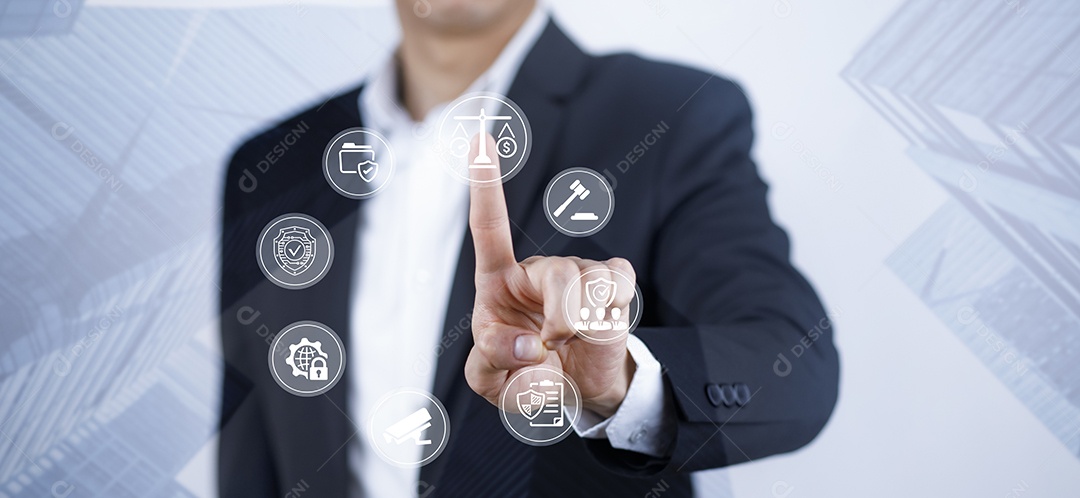 Empresário Mão toque o gráfico direito trabalhista advogado conceito de negócio legal internet tecnologia IA