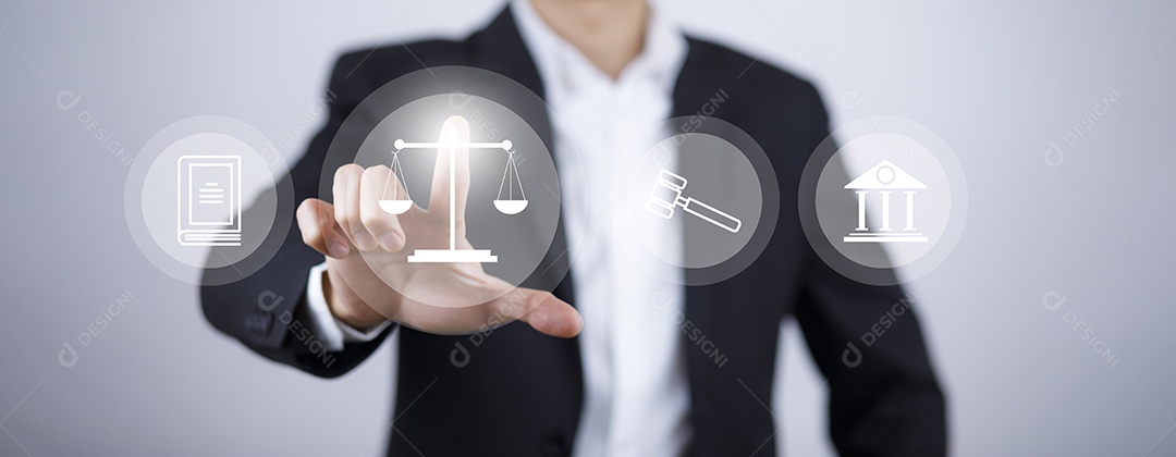 Empresário Mão toque o gráfico direito trabalhista advogado conceito de negócio legal internet tecnologia IA