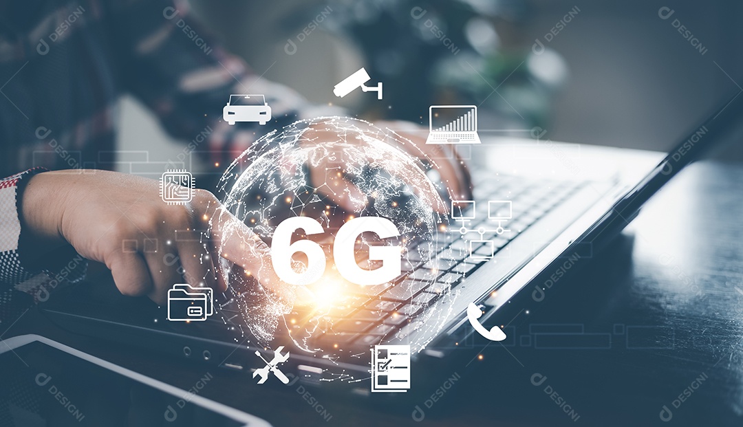 Conexão de rede global 6G disponível para mulher IA