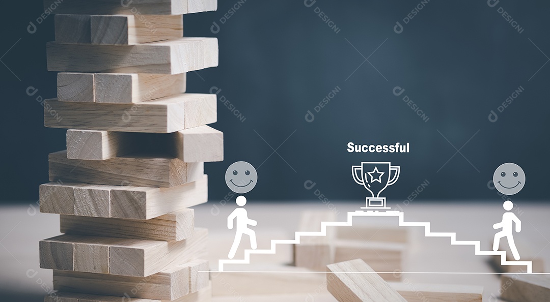 Jogo de blocos de madeira com ícone de pessoas bem-sucedidas e espaço para cópia IA