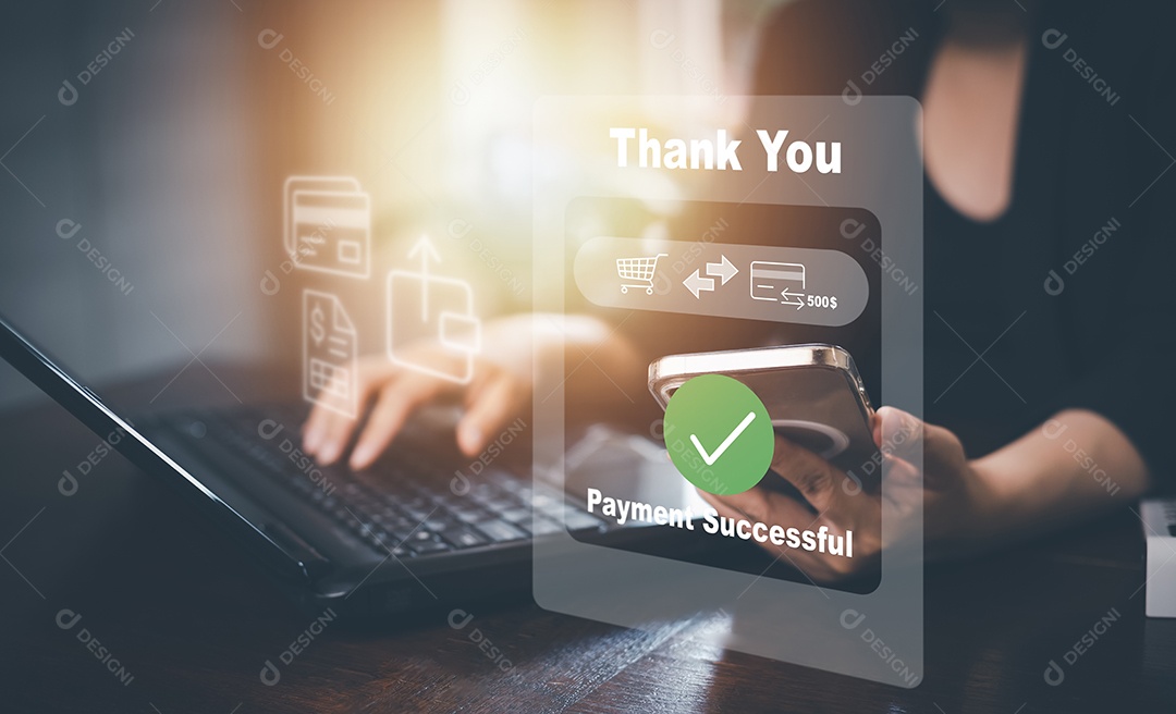 Botão de conceito aprovado para pagamento de contas bancárias on-line com toque de mão IA