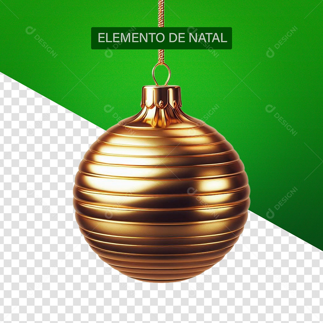 Bola de Enfeite de Natal Elemento 3D Dourado para Composição PSD