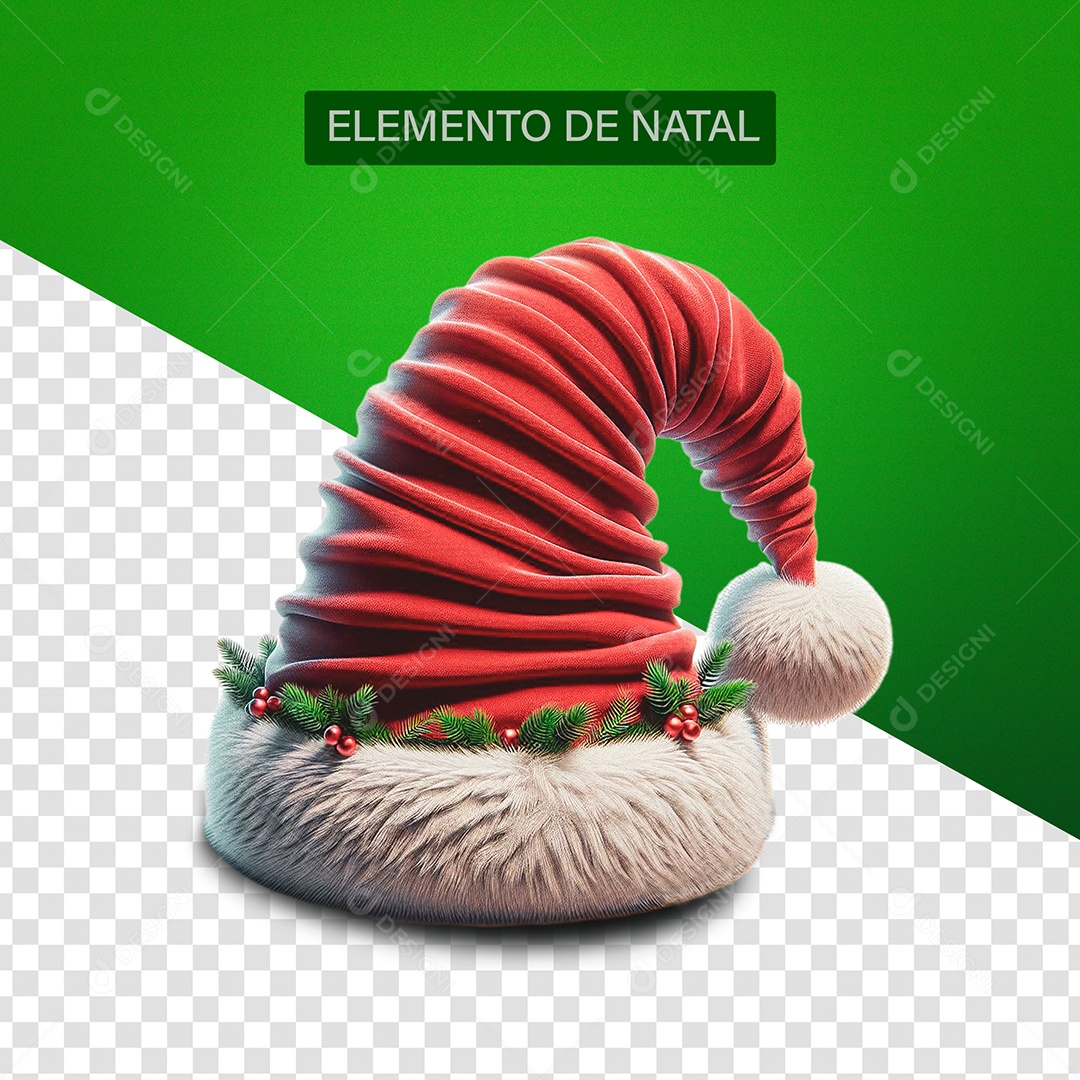 Chapéu de Natal Elemento 3D Vermelho e Branco para Composição PSD