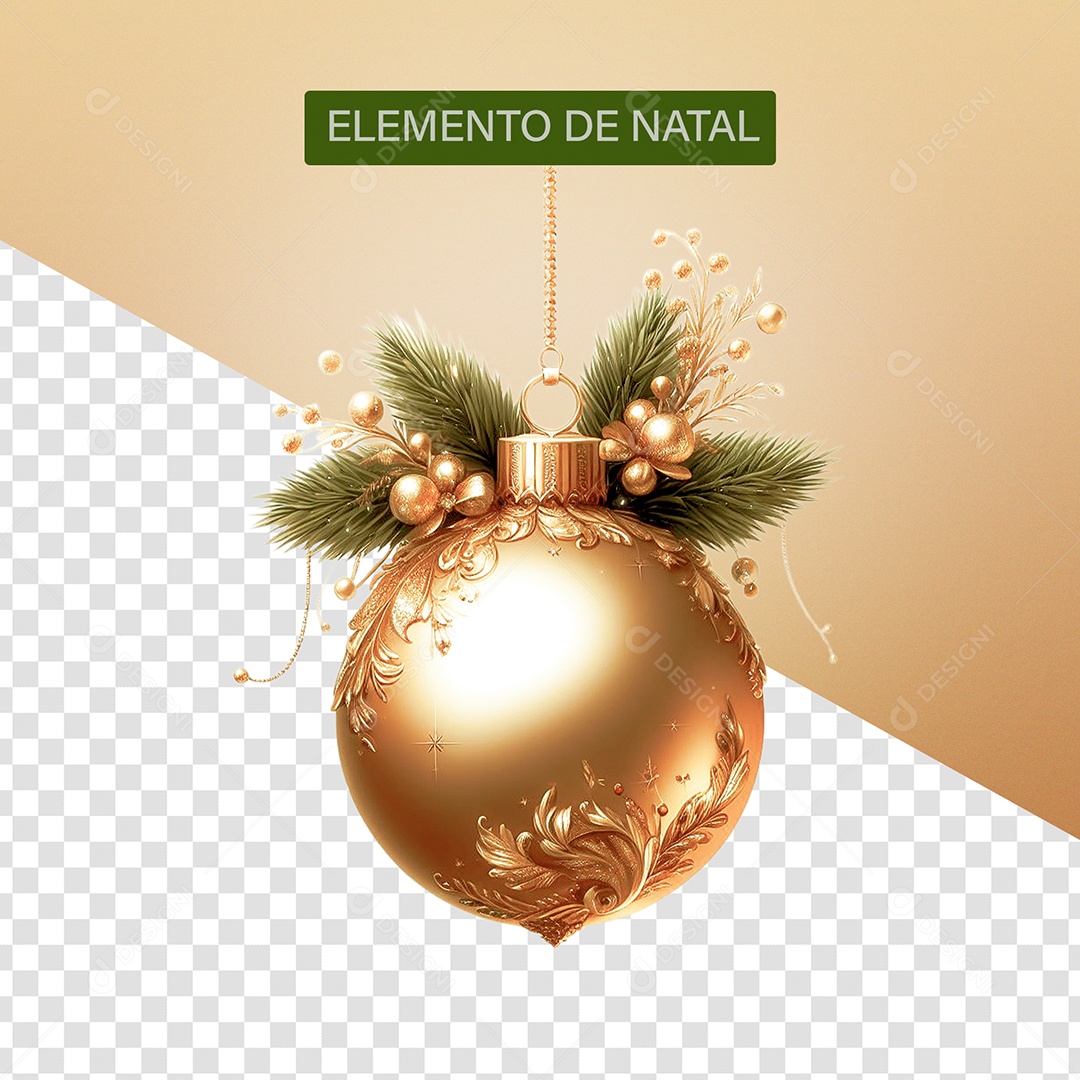 Bola de Enfeite de Natal Elemento 3D Dourado para Composição PSD