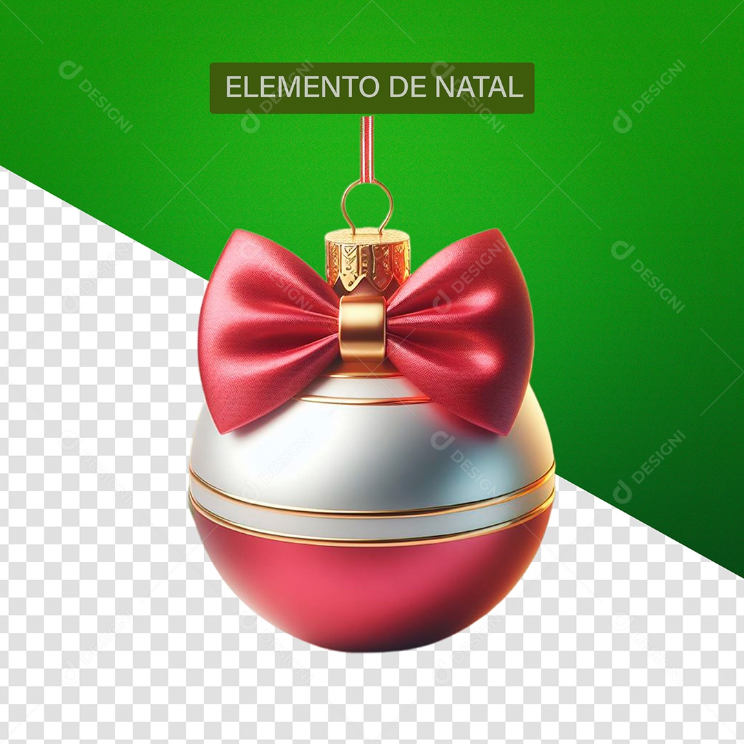 Bola de Enfeite de Natal Elemento 3D Vermelho e Branco para Composição PSD