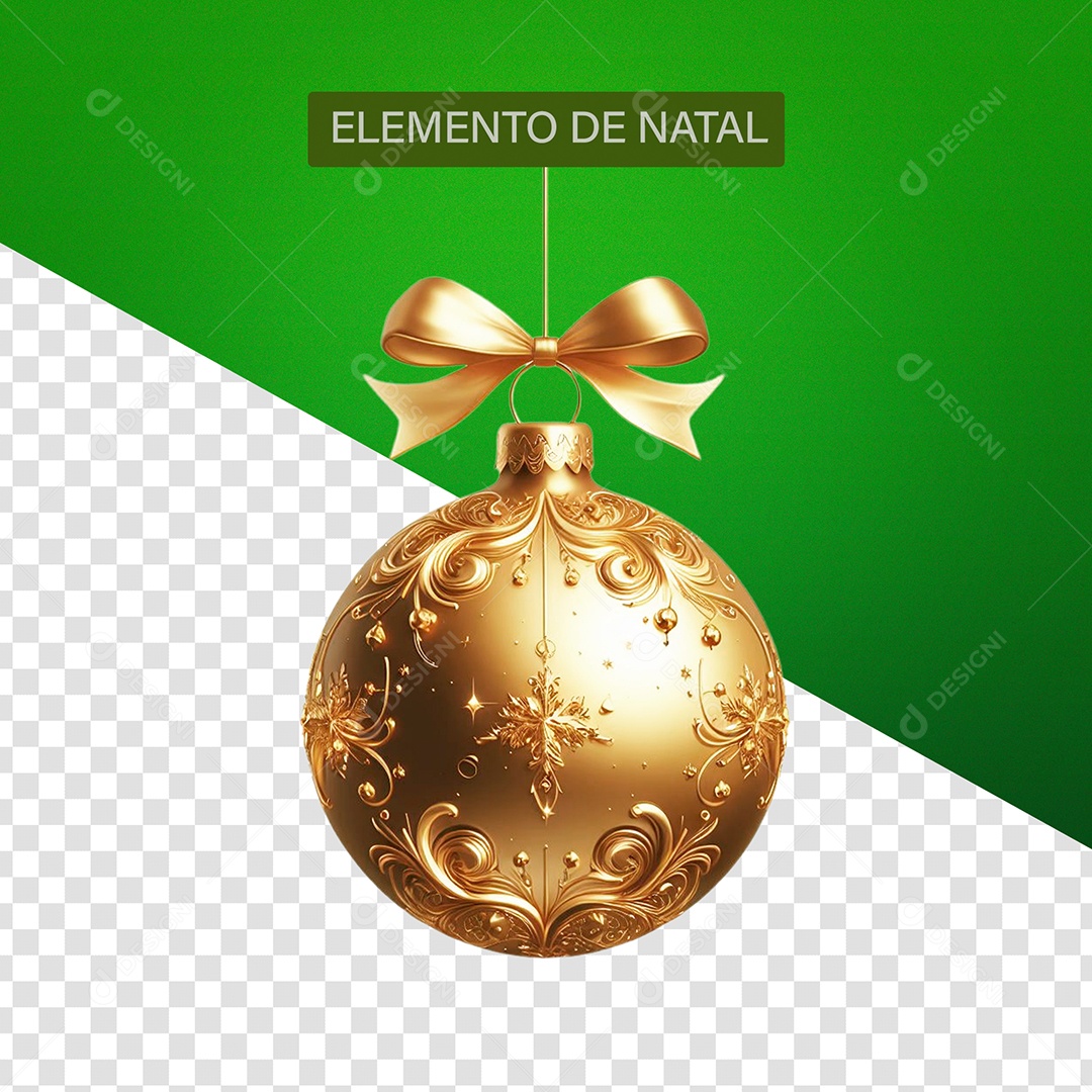 Bola de Enfeite de Natal Elemento 3D Dourado para Composição PSD
