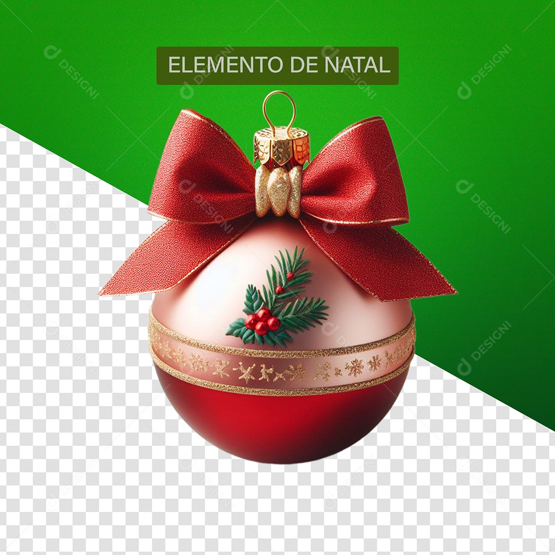 Bola de Enfeite de Natal Elemento 3D Vermelho para Composição PSD