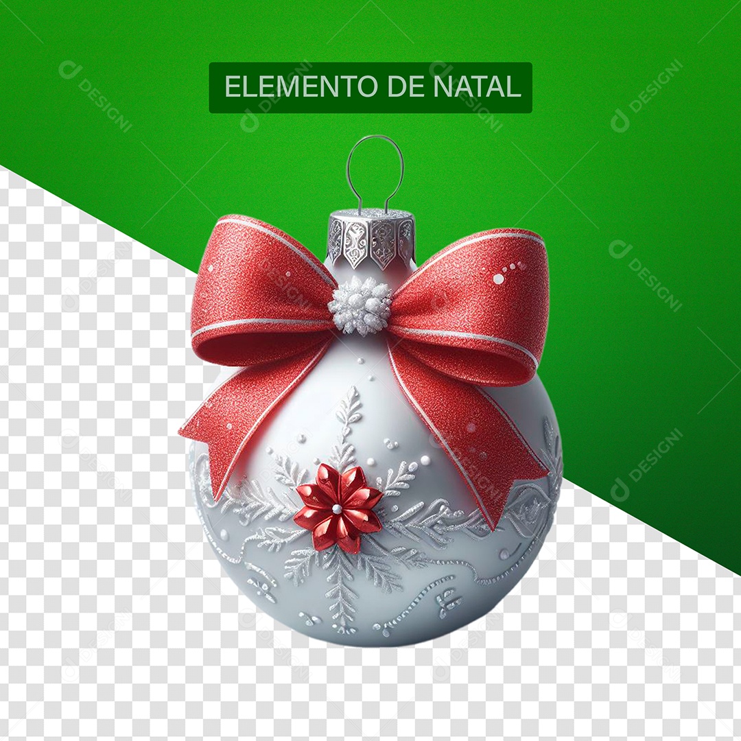 Bola de Enfeite de Natal Elemento 3D Branco e Vermelho para Composição PSD