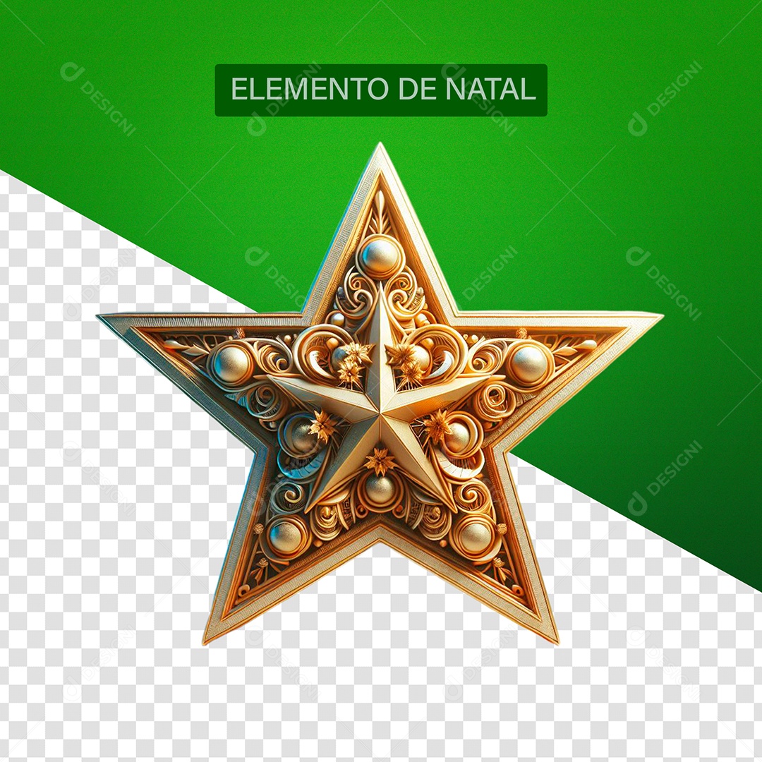Estrela Natalina Elemento 3D Dourado para Composição PSD
